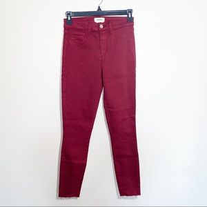 L'Agence Womens Burgundy Skinny Jeans Raw Hem Size 25